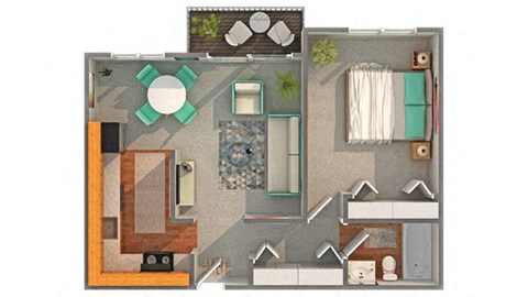 Floor plan for 1 bed, 1 bath, 672 sqft