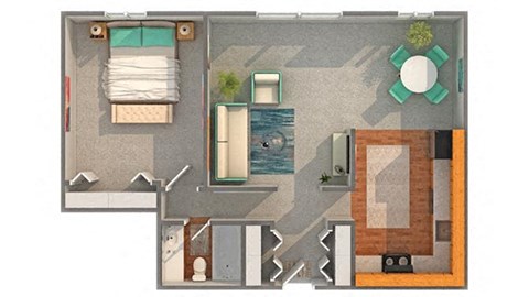 Floor plan for 1 bed, 1 bath, 528 sqft