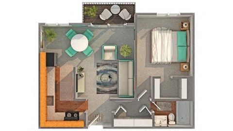 Floor plan for 1 bed, 1 bath, 704 sqft