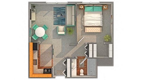 Floor plan for 1 bed, 1 bath, 598 sqft