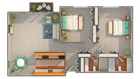 Floor plan for 2 beds, 2 baths, 924 sqft