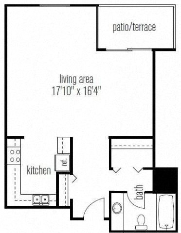 Floor plan for studio, 1 bath, 571 sqft
