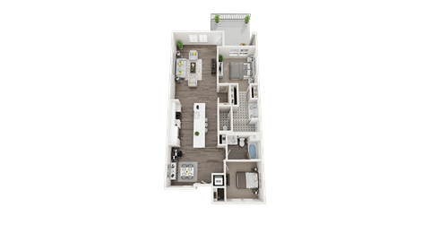 Floor plan for 2 beds, 2 baths, 1214 sqft