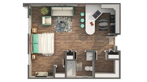 Floor plan for studio, 1 bath, 650 sqft
