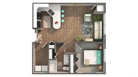 Floor plan for 1 bed, 1 bath, 765 sqft