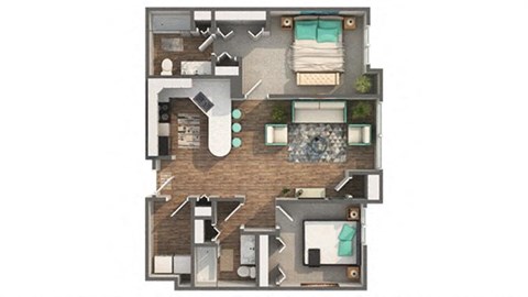 Floor plan for 2 beds, 2 baths, 1034 sqft