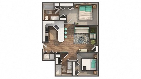 Floor plan for 2 beds, 2 baths, 1010 sqft