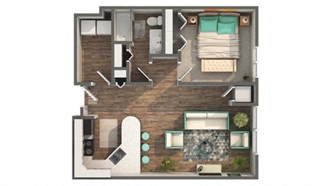 Floor plan for 1 bed, 1 bath, 797 sqft