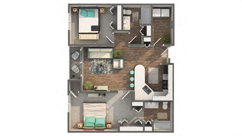 Floor plan for 2 beds, 2 baths, 1062 sqft