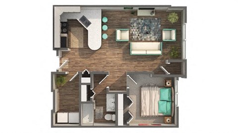 Floor plan for 1 bed, 1 bath, 790 sqft
