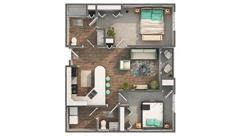 Floor plan for 2 beds, 1.5 baths, 1010 sqft