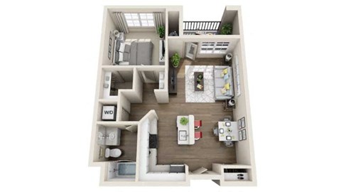Floor plan for 1 bed, 1 bath, 700 sqft