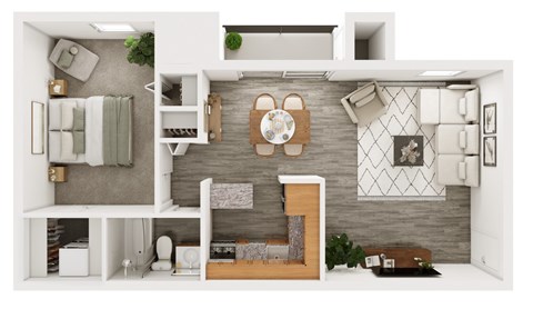 Floor plan for 1 bed, 1 bath, 705 sqft