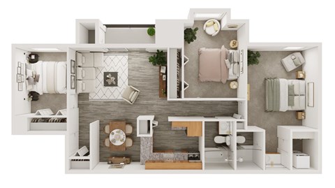 Floor plan for 2 beds, 2 baths, 1050 sqft