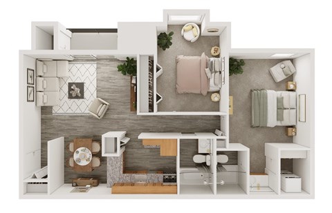 Floor plan for 2 beds, 2 baths, 940 sqft