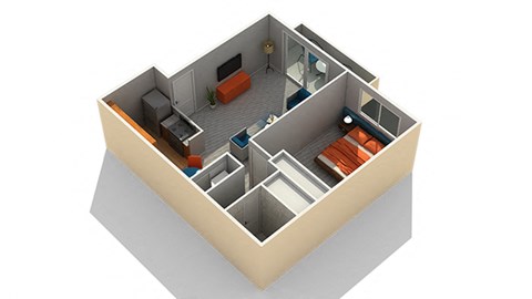 Floor plan for 1 bed, 1 bath, 580 sqft