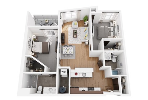 Floor plan for 2 beds, 2 baths, 1094 sqft