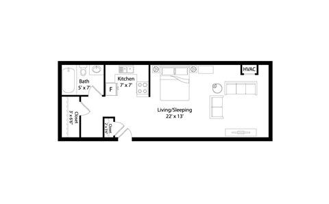 Floor plan for studio, 1 bath, 510 sqft