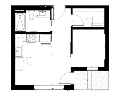Floor plan for 1 bed, 1 bath, 507 sqft