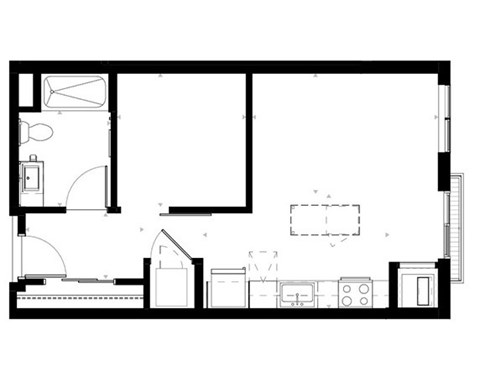 Floor plan for 1 bed, 1 bath, 582 sqft