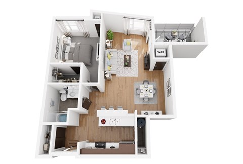 Floor plan for 1 bed, 1 bath, 829 sqft