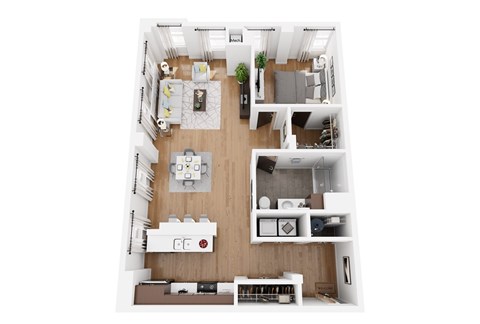 Floor plan for 1 bed, 1 bath, 1021 sqft