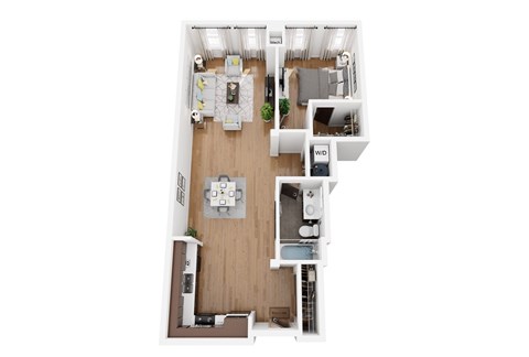 Floor plan for 1 bed, 1 bath, 910 sqft