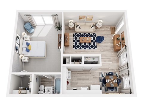 Floor plan for 1 bed, 1 bath, 731 sqft