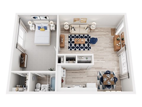 Floor plan for 1 bed, 1 bath, 704 sqft