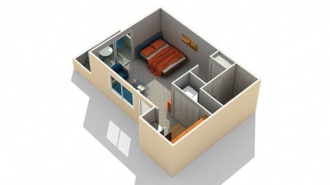 Floor plan for studio, 1 bath, 401 sqft