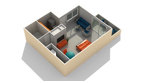 Floor plan for studio, 1 bath, 424 sqft