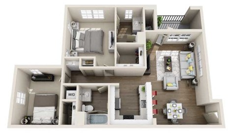 Floor plan for 2 beds, 2 baths, 944 sqft
