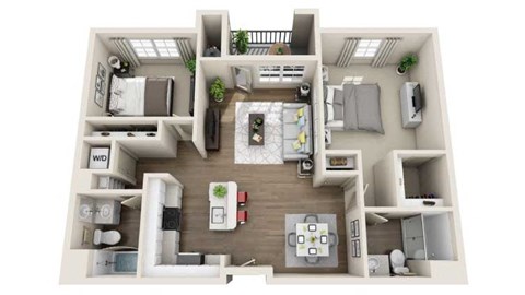 Floor plan for 2 beds, 2 baths, 993 sqft