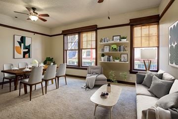 Portland apartment for rent - A living room with a dining table and chairs.
