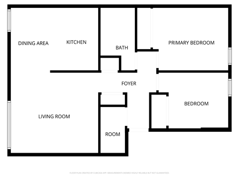 Floor plan for 2 beds, 1 bath, 852 sqft