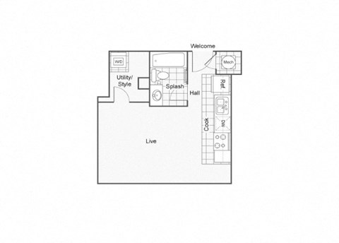 Floor plan for studio, 1 bath, 410 sqft