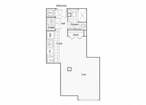 Floor plan for studio, 1 bath, 455 sqft
