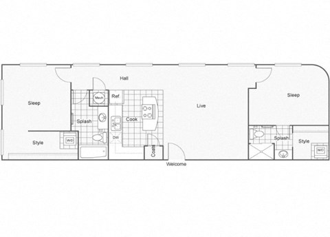 Floor plan for 2 beds, 2 baths, 1004 sqft