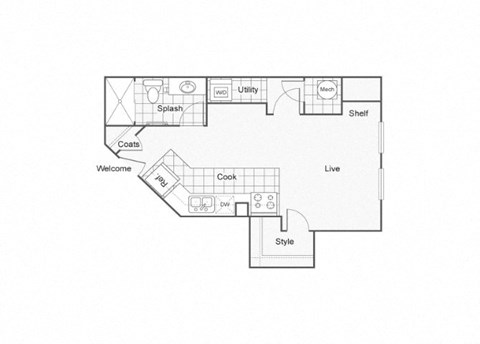 Floor plan for studio, 1 bath, 400 sqft