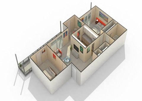 Floor plan for 2 beds, 1 bath, 860 sqft