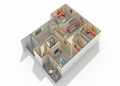 Floor plan for 2 beds, 1.5 baths, 1265 sqft