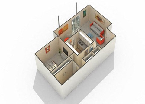 Floor plan for 1 bed, 1 bath, 765 sqft