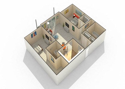 Floor plan for 2 beds, 2 baths, 1136 sqft