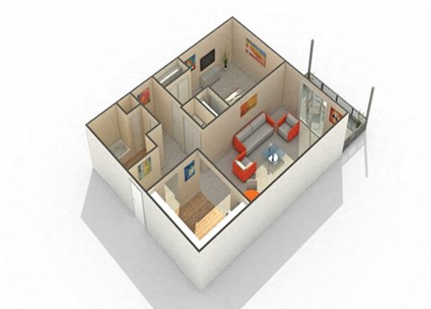 Floor plan for 1 bed, 1 bath, 839 sqft