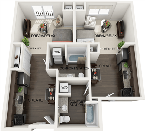 Floor plan for studio, 1 bath, 438 sqft