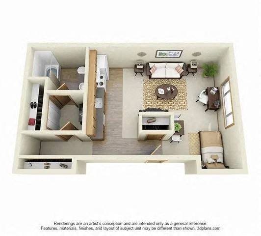 Floor plan for studio, 1 bath, 568 sqft