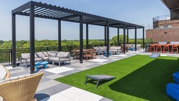 Patio with grassy area
