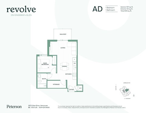 Floor plan for 1 bed, 1 bath, 468 sqft