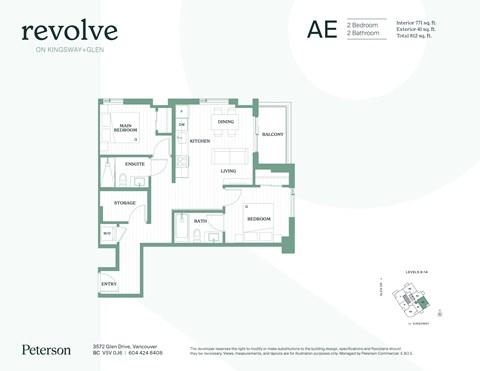 Floor plan for 2 beds, 2 baths, 812 sqft
