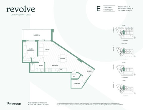 Floor plan for 1 bed, 1 bath, 688 sqft